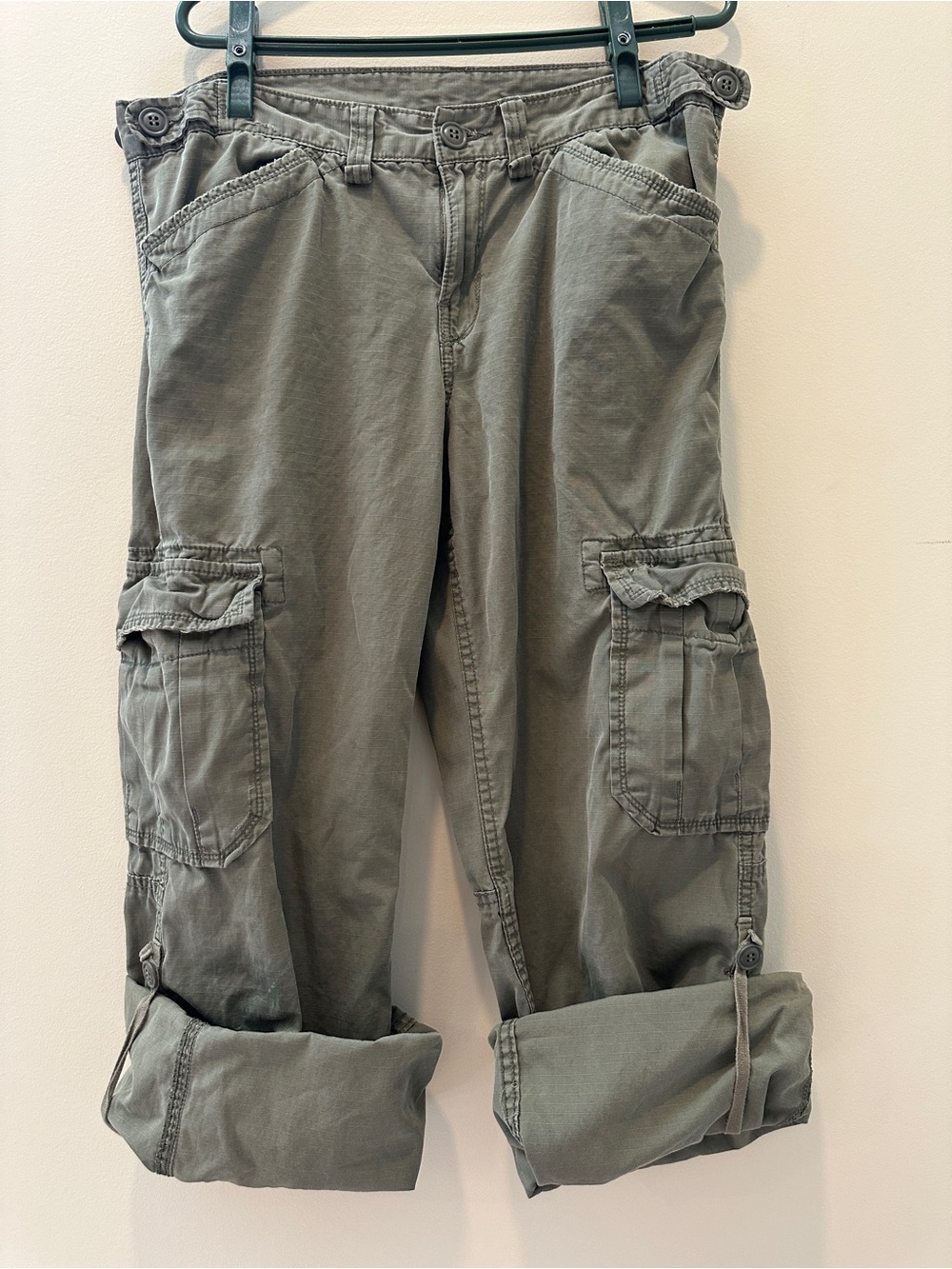 Lucky Brand Women Y2K 90s Dungarees Cargo Pants Green Sz 6/28 Reg Streetwear - Picture 8 of 12
